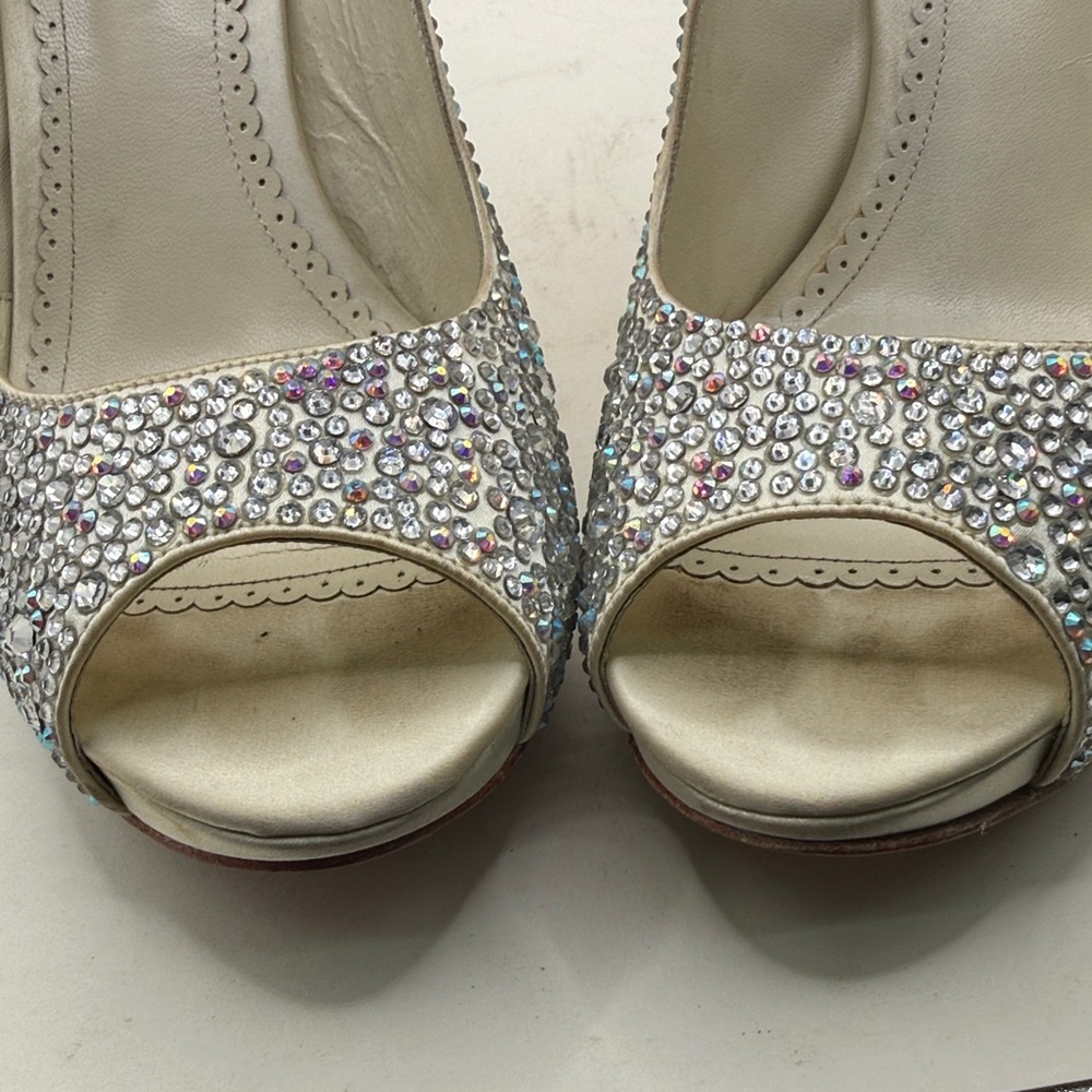 Benjamin Adams Charlize Crystal Rhinestone Heels 38 7.5 Bride Wedding Shoes - Picture 13 of 16